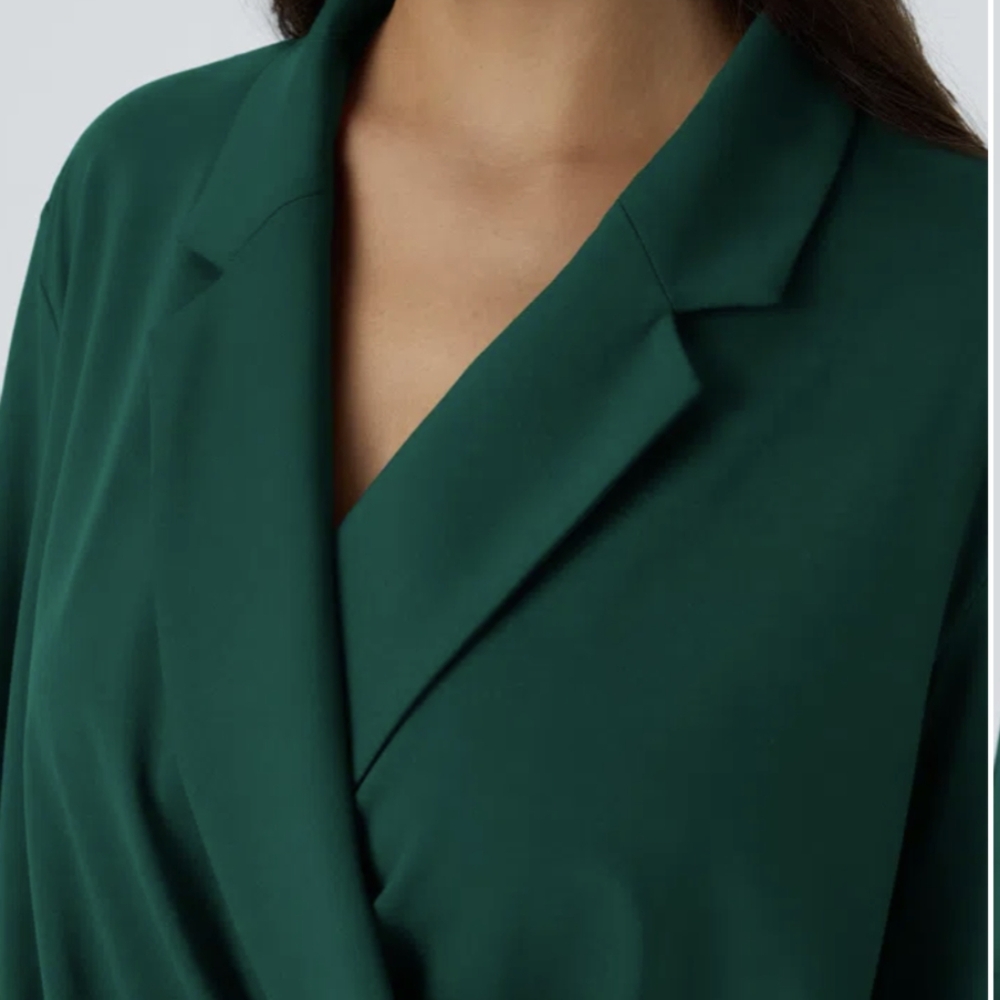HALARA Notched Collar Crossover Long Sleeve Work Shirt - Picture 3 of 10